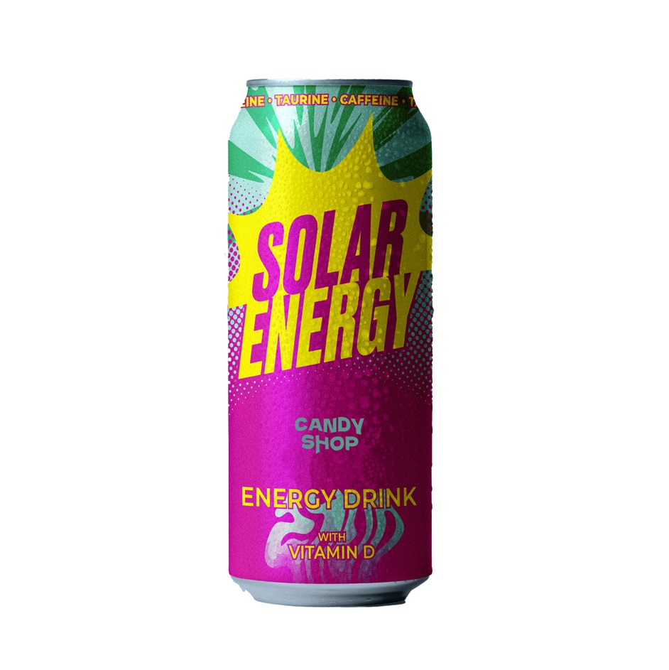 SOLAR ENERGY CANDY SHOP ENERGY DRINK WITH VITAMIN D INE TAURINE CAFFEINE